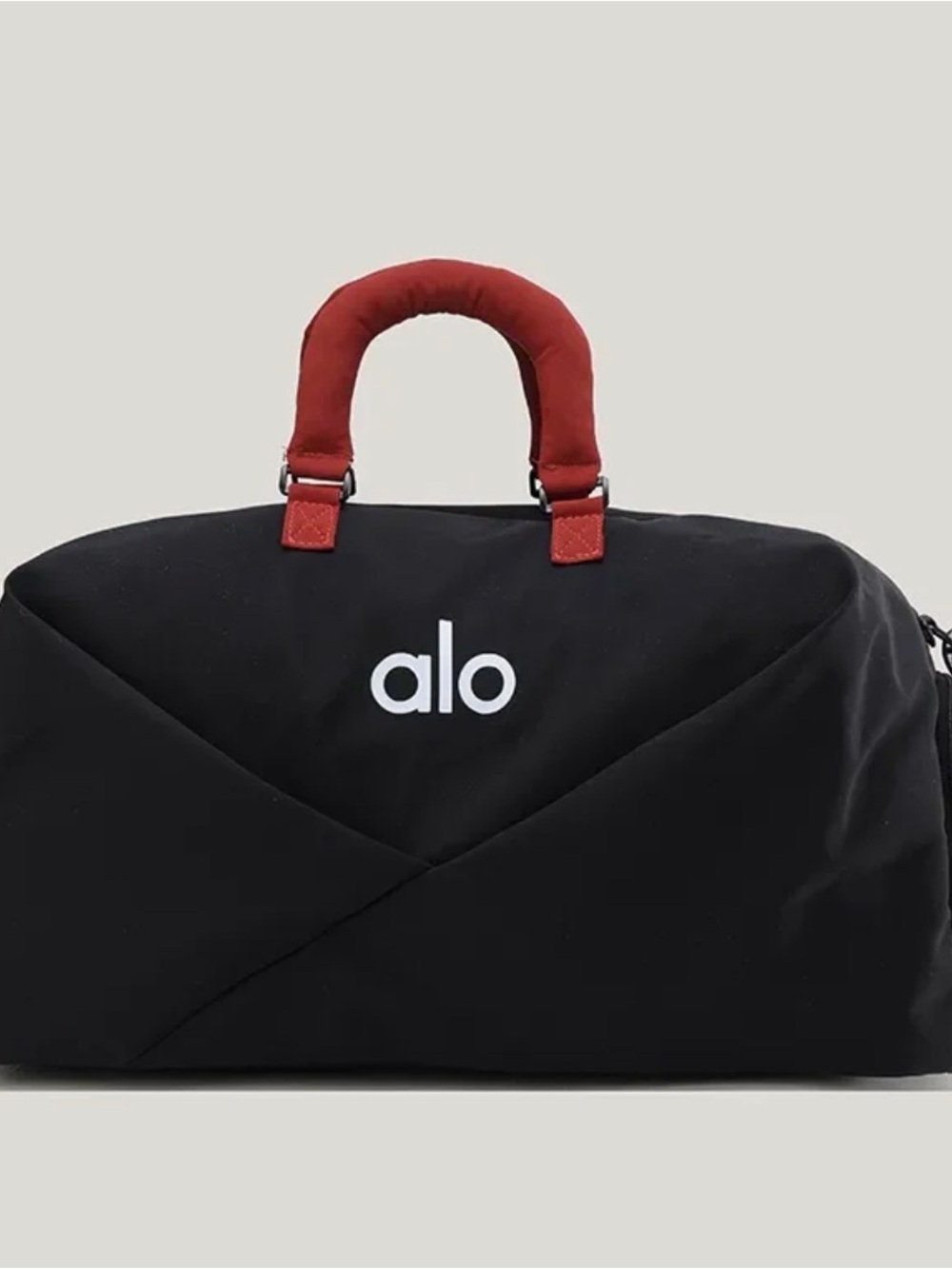 ALO Yoga Black Duffel Bag with Red Handles
